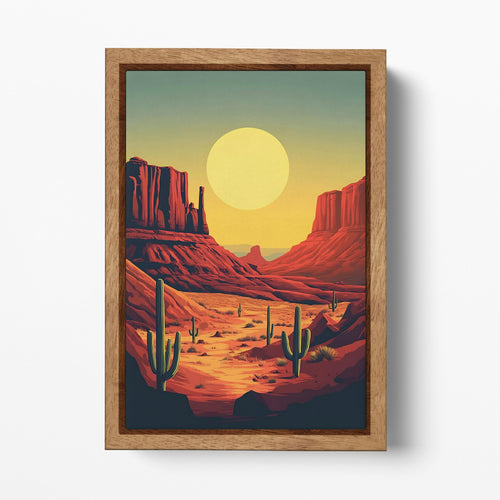 Desert Southwestern Sunscape Wall Art Eco Leather Canvas Wall Decor Print Wood Frame