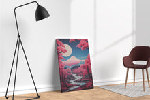Load image into Gallery viewer, Moonlit Sakura Landscape Japanese Ukiyo-e Style Wall Art Eco Leather Canvas Wall Decor Print Ambient