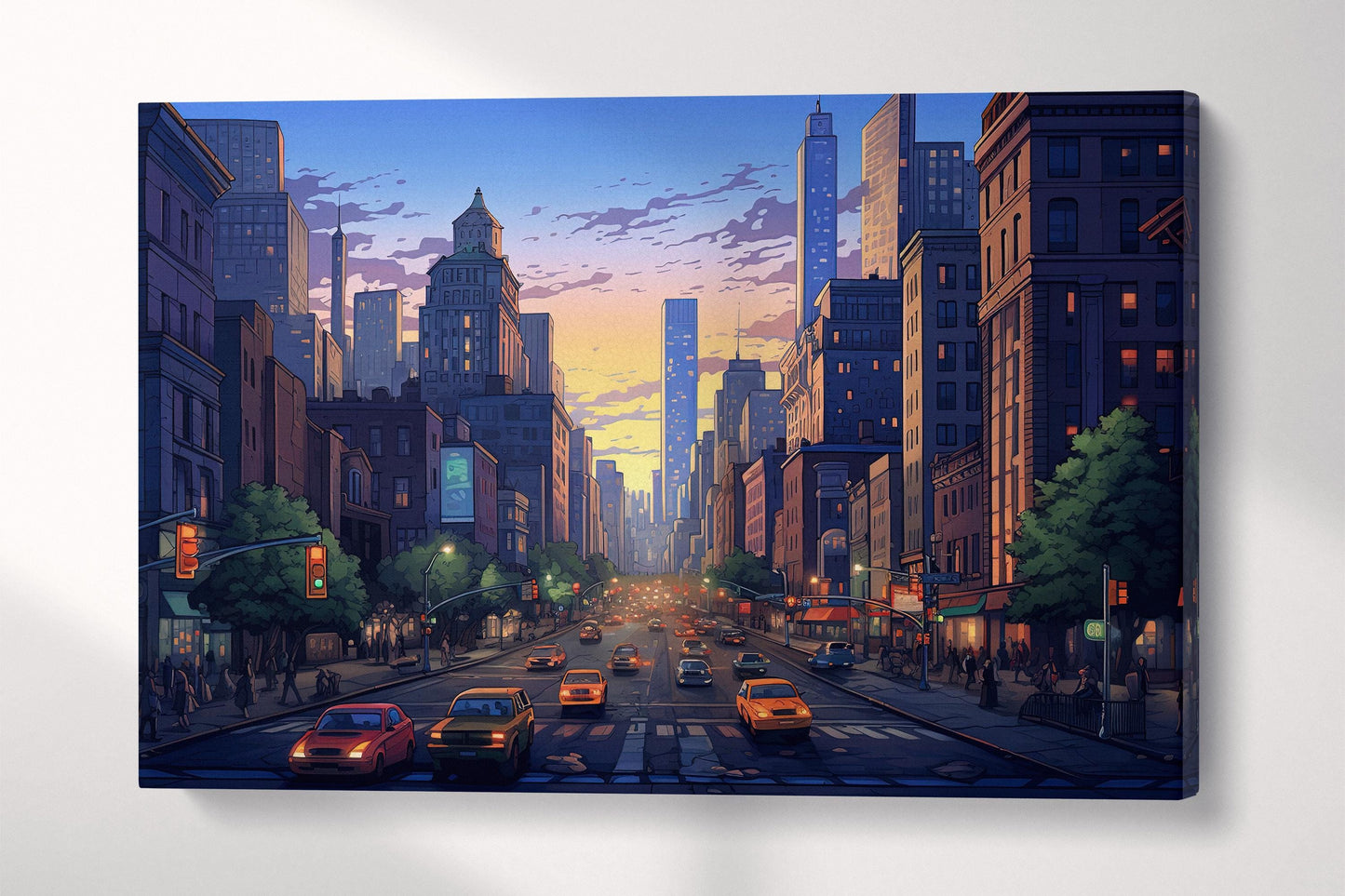 Sunset Glow Over New York Streets Artwork Wall Art Eco Leather Canvas Print Single Panel
