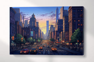 Sunset Glow Over New York Streets Artwork Wall Art Eco Leather Canvas Print Single Panel