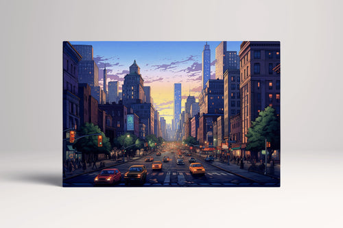 Sunset Glow Over New York Streets Artwork Wall Art Eco Leather Canvas Print