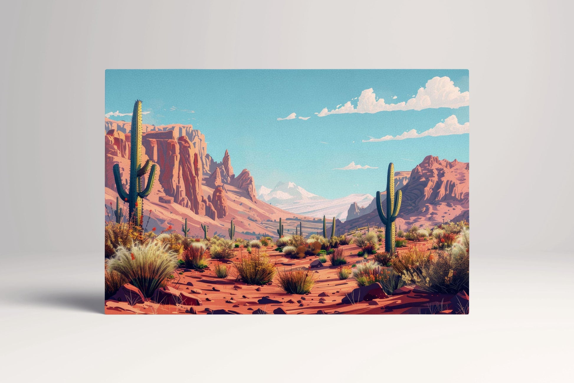 Sunlit Desert Oasis Southwest Landscape Wall Art Eco Leather Home Decor Canvas Print