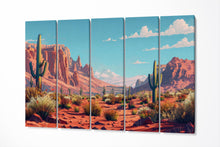 Charger l&#39;image dans la galerie, Sunlit Desert Oasis Southwest Landscape Wall Art Eco Leather Home Decor Canvas Print 5 Panels