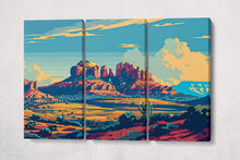 Charger l&#39;image dans la galerie, Sedona Sunset Vibrant Desert Landscape Wall Art Eco Leather Home Decor Canvas Print 3 Panels