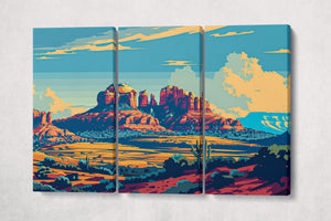 Sedona Sunset Vibrant Desert Landscape Wall Art Eco Leather Home Decor Canvas Print 3 Panels