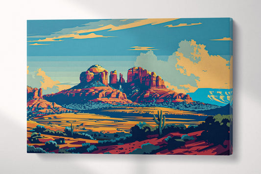 Sedona Sunset Vibrant Desert Landscape Wall Art Eco Leather Home Decor Canvas Print Single Panel