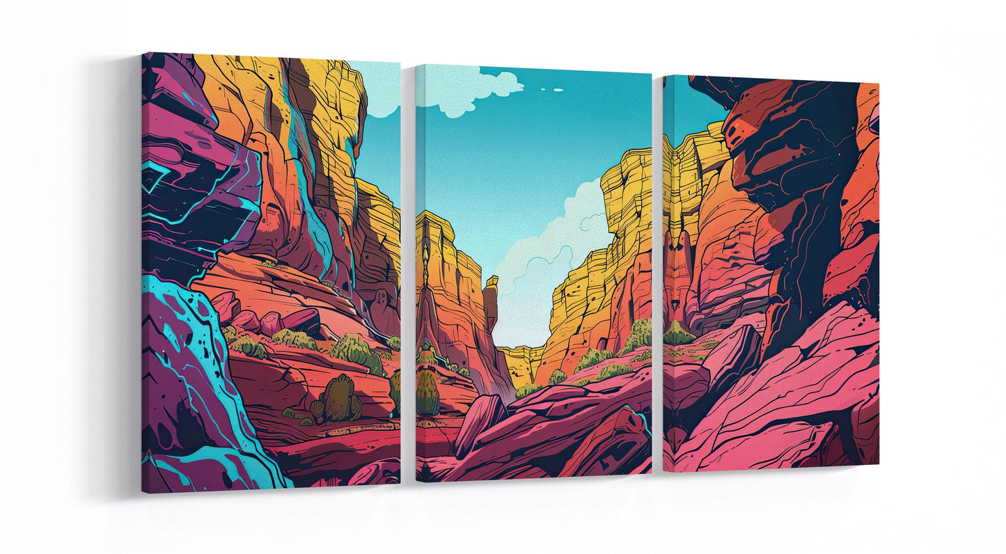Colorful Canyon Escape Wall Art Home Decor Framed Canvas Print 3 Panels