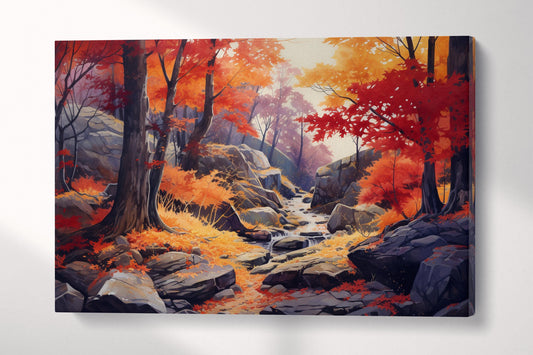 Whispering Autumn Forest Wall Art Eco Leather Home Decor Canvas Print Single Panel