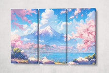 Load image into Gallery viewer, Blossom Serenity: Sakura and Mountain Bliss - Japan Style Canvas Wall Art 3 Panels