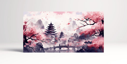 Pink Cherry Blossom Dreamscape Japanese Landscape Wall Art Home Decor Framed Canvas Print