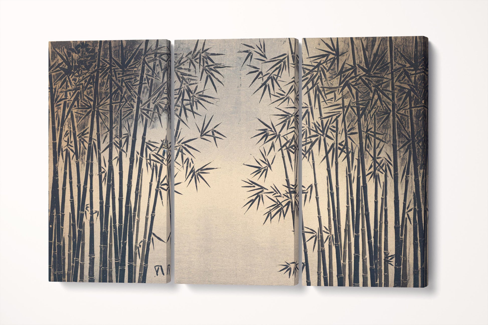 Japanese Bamboo Grove Canvas Wall Art Eco Leather Print 3 Panels