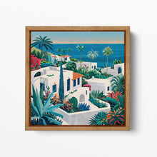 Charger l&#39;image dans la galerie, Mediterranean Greek Island Coastal Village Canvas Wall Art Eco Leather Print Wood Frame