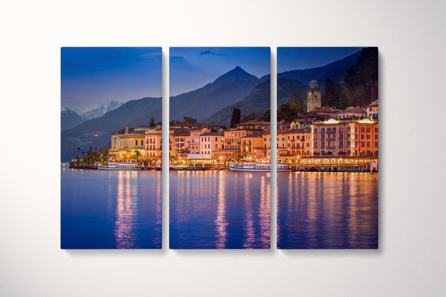 Bellagio Lake Como Wall Art Home Decor Canvas Eco Leather Print Triptych