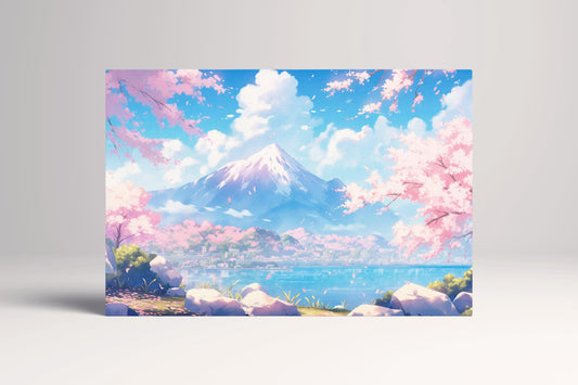 Blossom Serenity: Sakura and Mountain Bliss - Japan Style Canvas Wall Art
