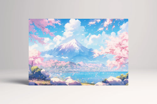 Blossom Serenity: Sakura and Mountain Bliss - Japan Style Canvas Wall Art