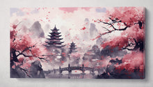 Charger l&#39;image dans la galerie, Pink Cherry Blossom Dreamscape Japanese Landscape Wall Art Home Decor Framed Canvas Print Single Panel