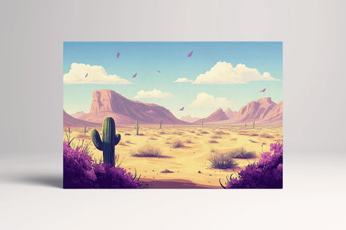 Southwest Desert Purple Flowers Cartoon Scene Wall Art Eco Leather Home Decor Canvas Print