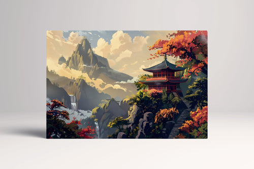 Japanese Pagoda Amid Autumn Mountains Zen Wall Art Canvas Wall Art Eco Leather Print