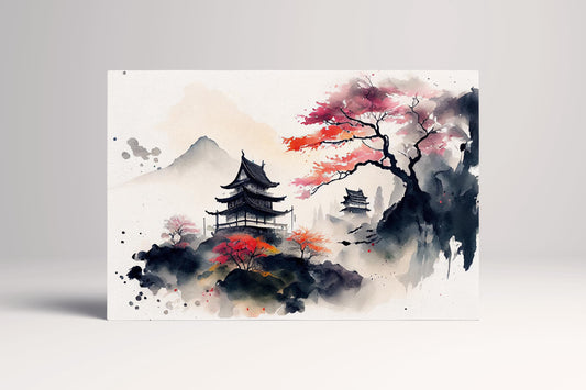 Japan mountain pagoda sakura wall art canvas print Single Panel
