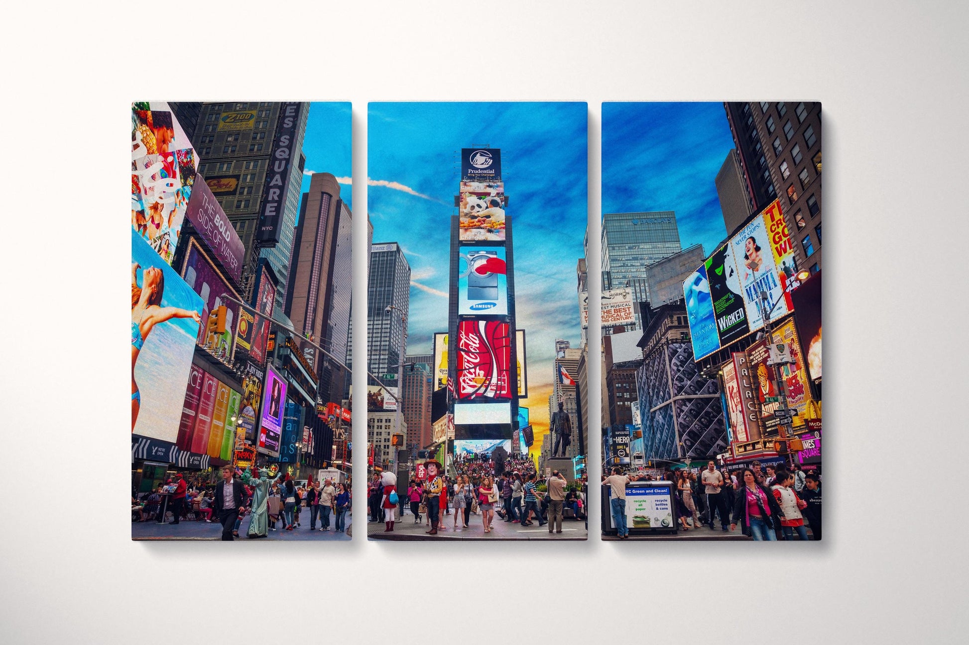 Times Square New York Canvas Eco Leather Print Triptych