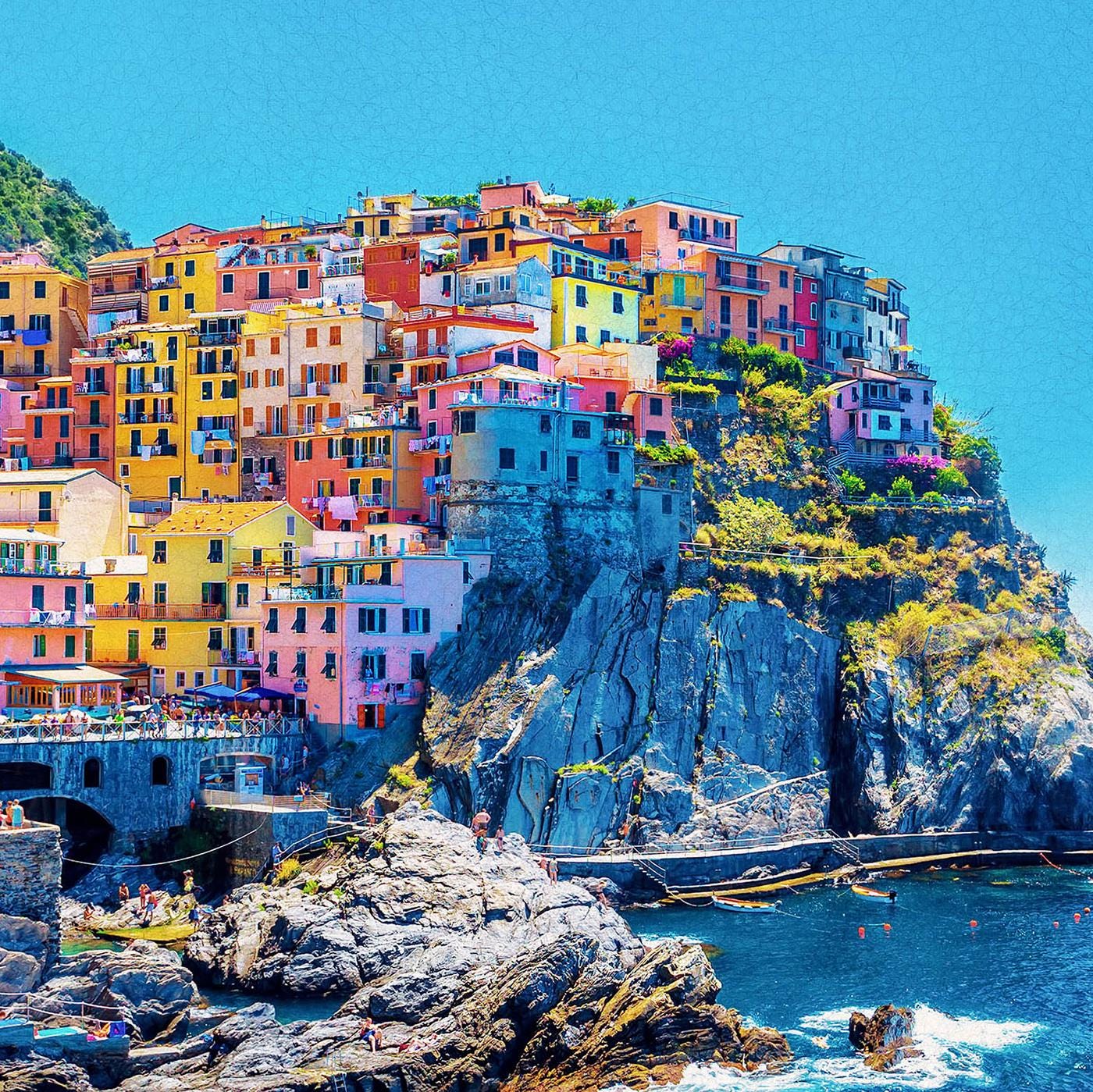 Manarola Cinque Terre Liguria Italy Canvas Wall Art Eco Leather Print Detail