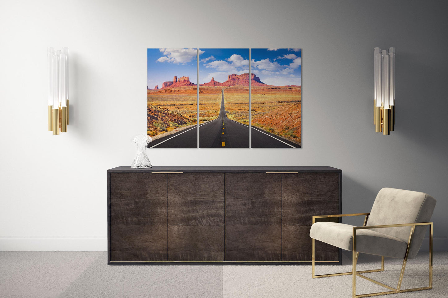 Monument Valley Road, Arizona, USA Canvas Eco Leather Print Triptych Lounge