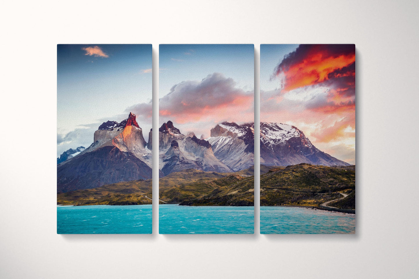 Torres del Paine, Patagonia, Chile Wall Art Canvas Eco Leather Print Triptych