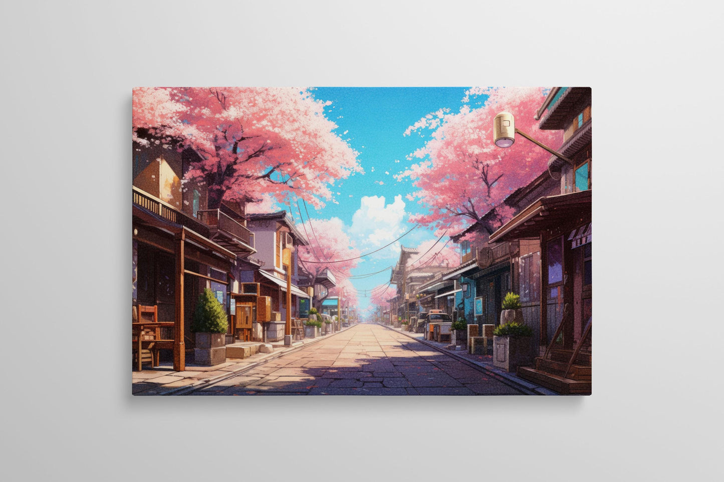 Anime Spring: Cherry Blossom Street in Japan Large Wall Art Home Decor Eco Leather Print Wall 2D