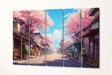 Load image into Gallery viewer, Anime Spring: Cherry Blossom Street in Japan Large Wall Art Home Decor Eco Leather Print 5 Panels