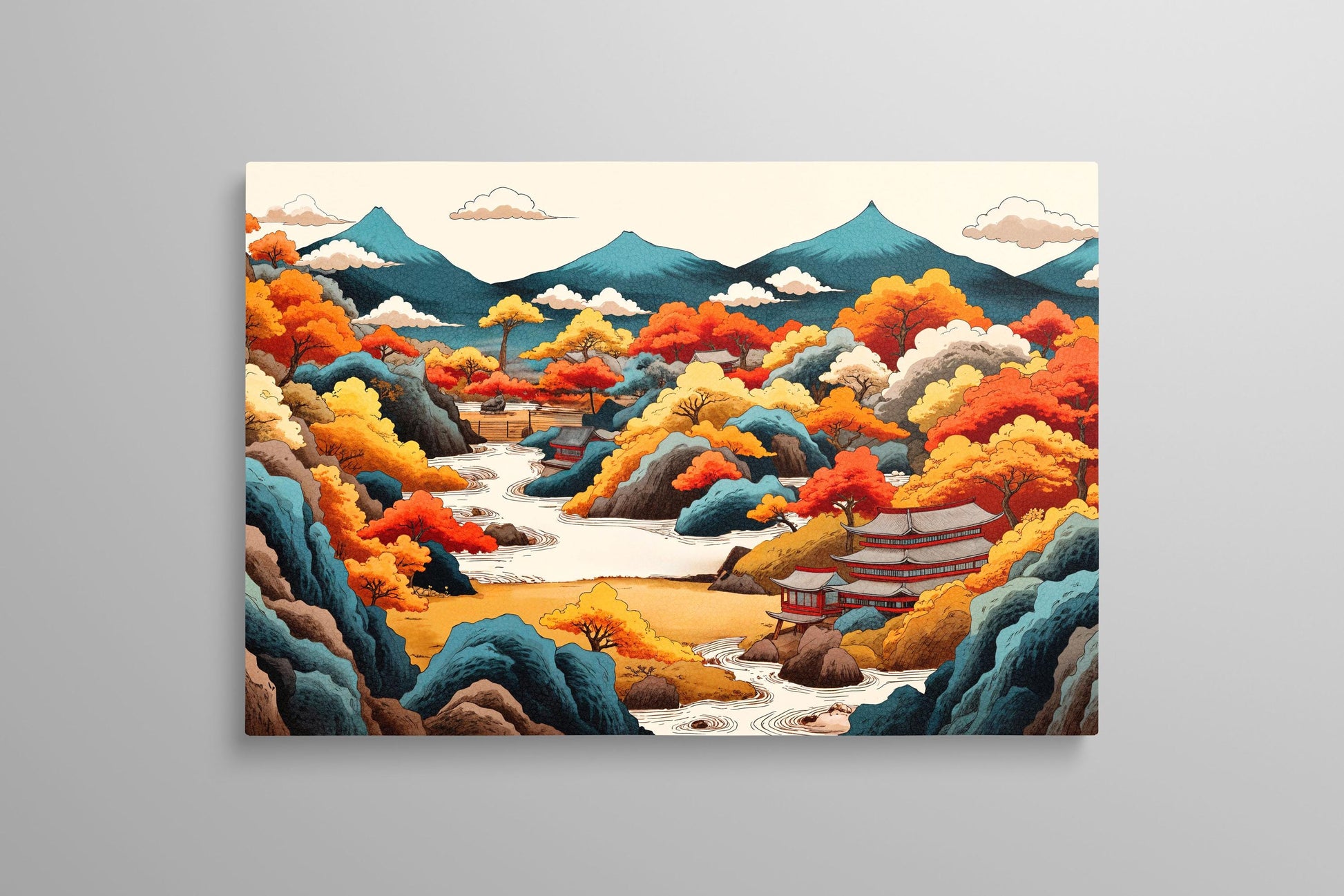 Golden Amber Serenity Japan's Autumn Ukiyo-e Wall Art Eco Leather Print Wall 2D