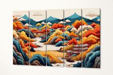 Load image into Gallery viewer, Golden Amber Serenity Japan&#39;s Autumn Ukiyo-e Wall Art Eco Leather Print Wall 5 Panels