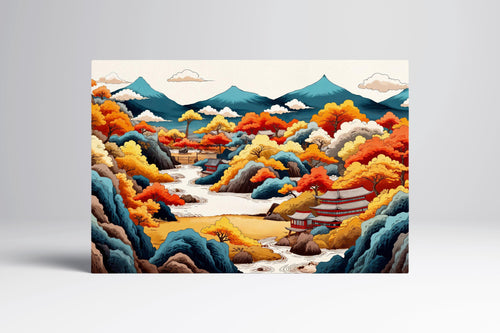 Golden Amber Serenity Japan's Autumn Ukiyo-e Wall Art Eco Leather Print