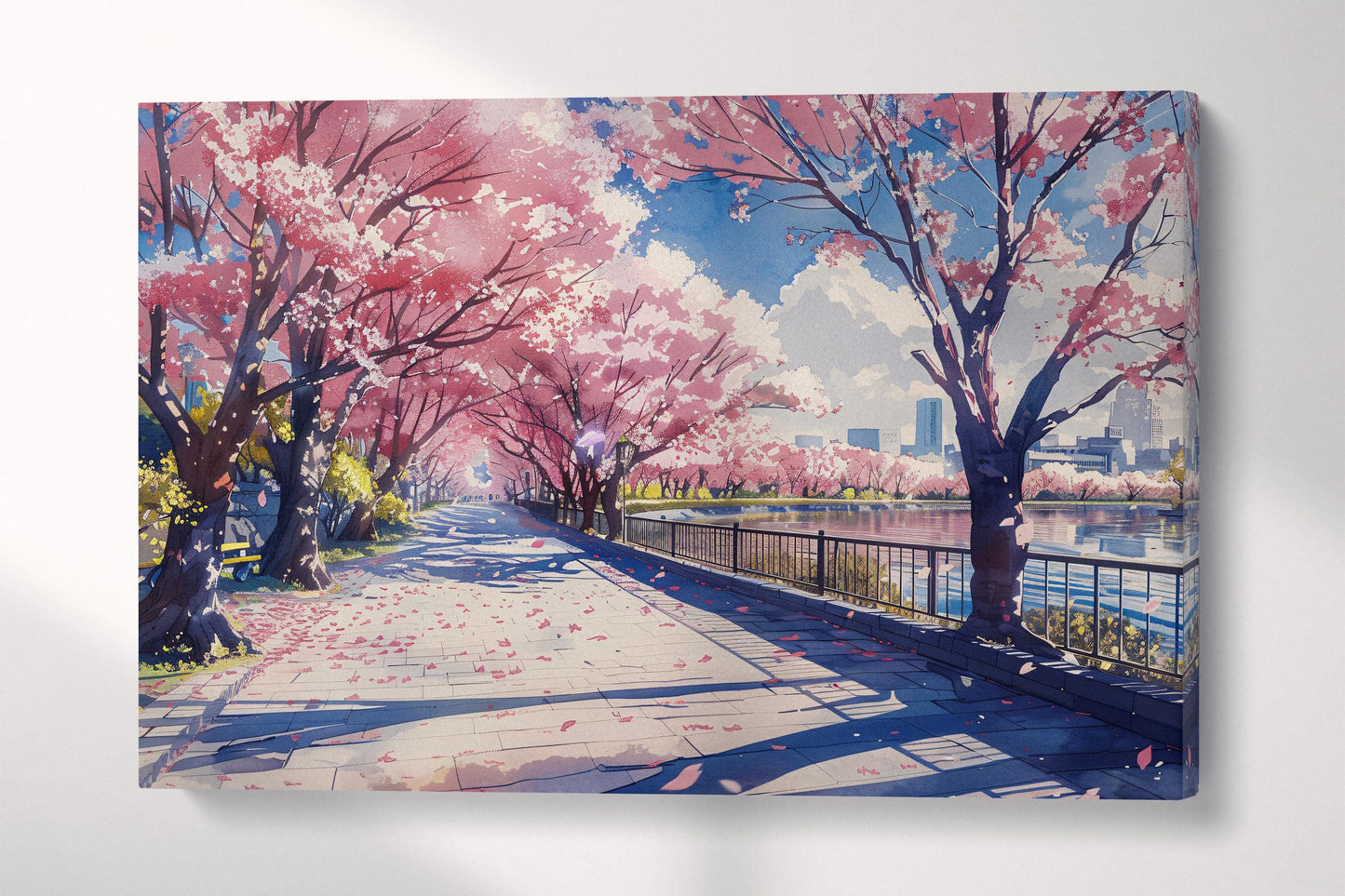 Blossoms of Spring Sakura Lake in Anime Japan Wall Art Home Decor Eco Leather Print Wall 3D