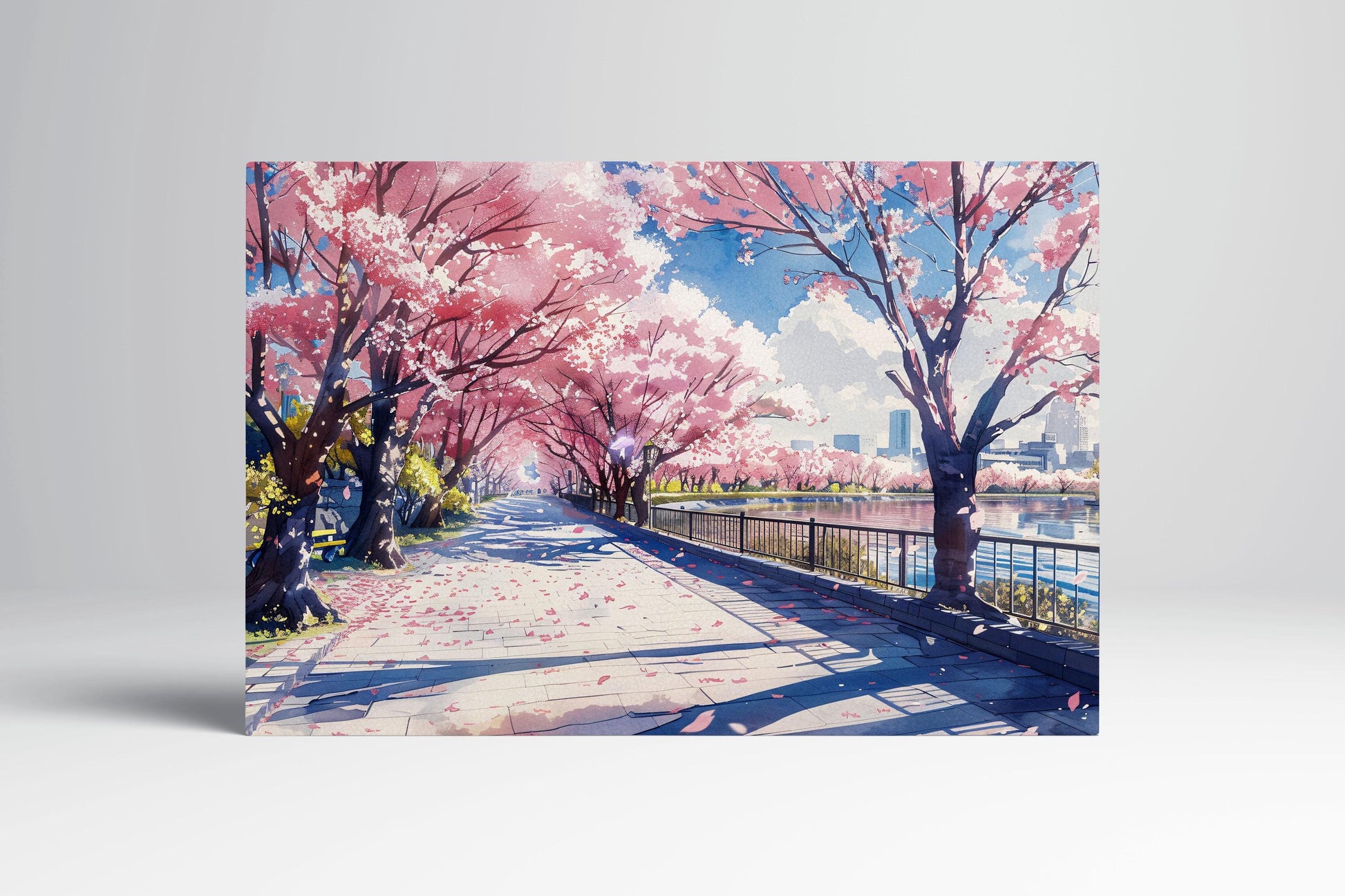 Blossoms of Spring Sakura Lake in Anime Japan Wall Art Home Decor Eco Leather Print