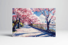 Load image into Gallery viewer, Blossoms of Spring Sakura Lake in Anime Japan Wall Art Home Decor Eco Leather Print