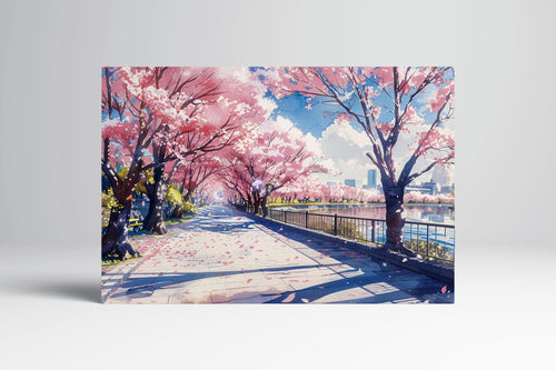 Blossoms of Spring Sakura Lake in Anime Japan Wall Art Home Decor Eco Leather Print