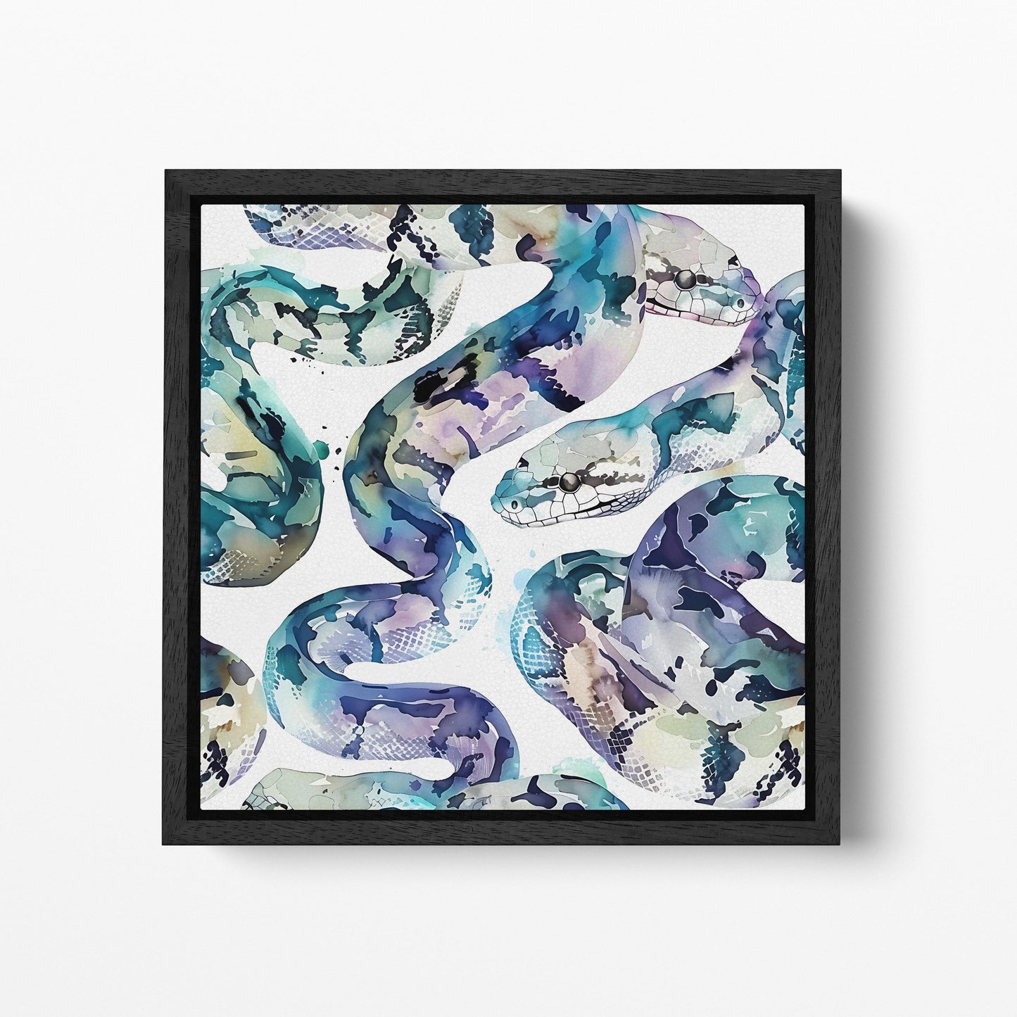 Year of the Snake Watercolor Python Elegance Canvas Wall Art Framed Eco Leather Print Black Frame