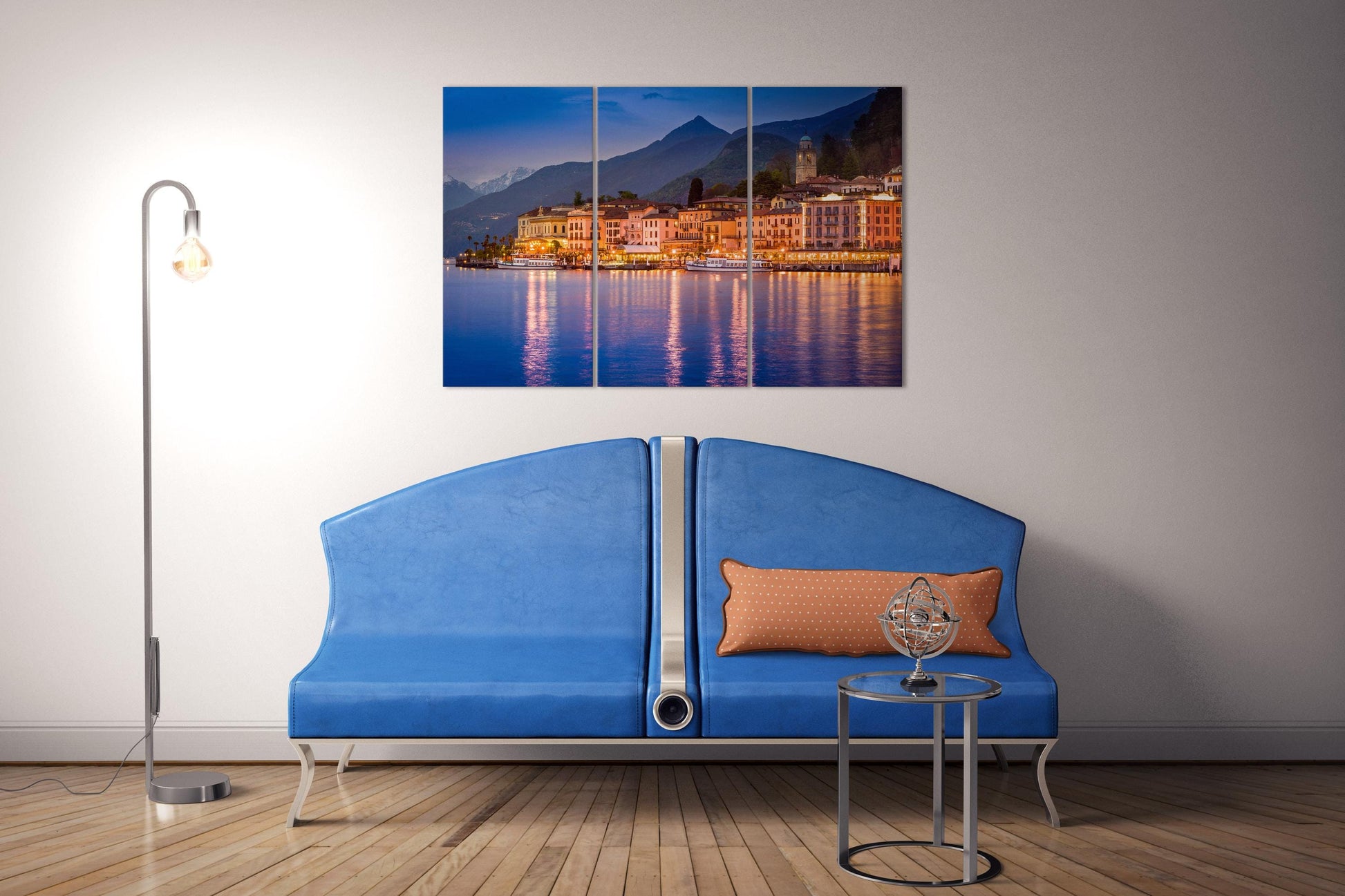 Bellagio Lake Como Wall Art Home Decor Canvas Eco Leather Print Triptych Sofa