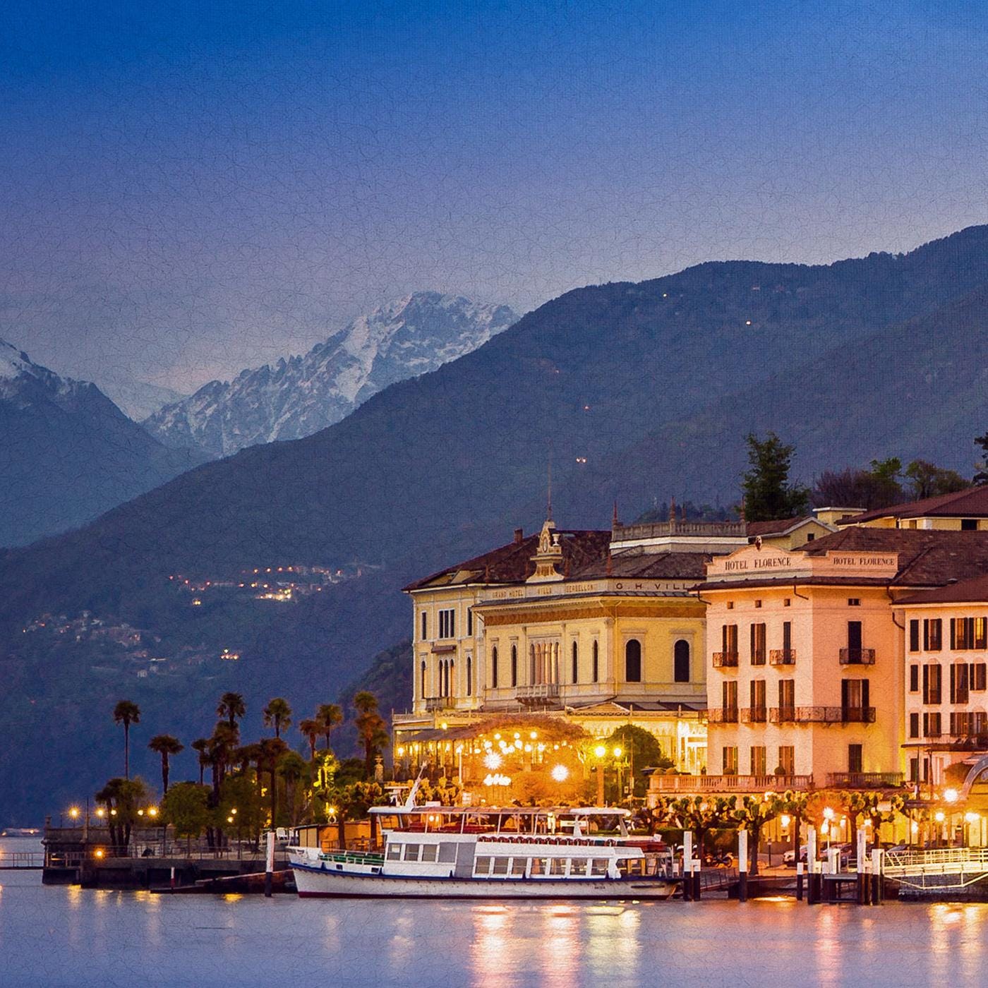 Bellagio Lake Como Wall Art Home Decor Canvas Eco Leather Print Triptych Detail
