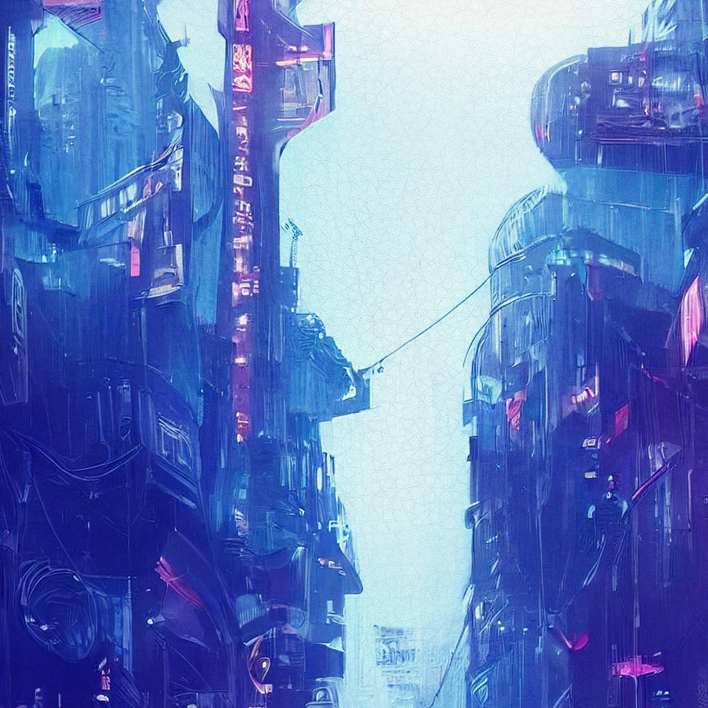 Cyberpunk City Japan Lights Canvas Wall Art Home Decor Leather Print Detail
