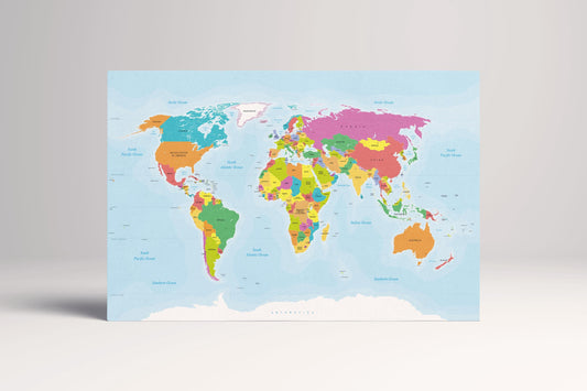 Push Pin Large Detailed World Map Leather Print