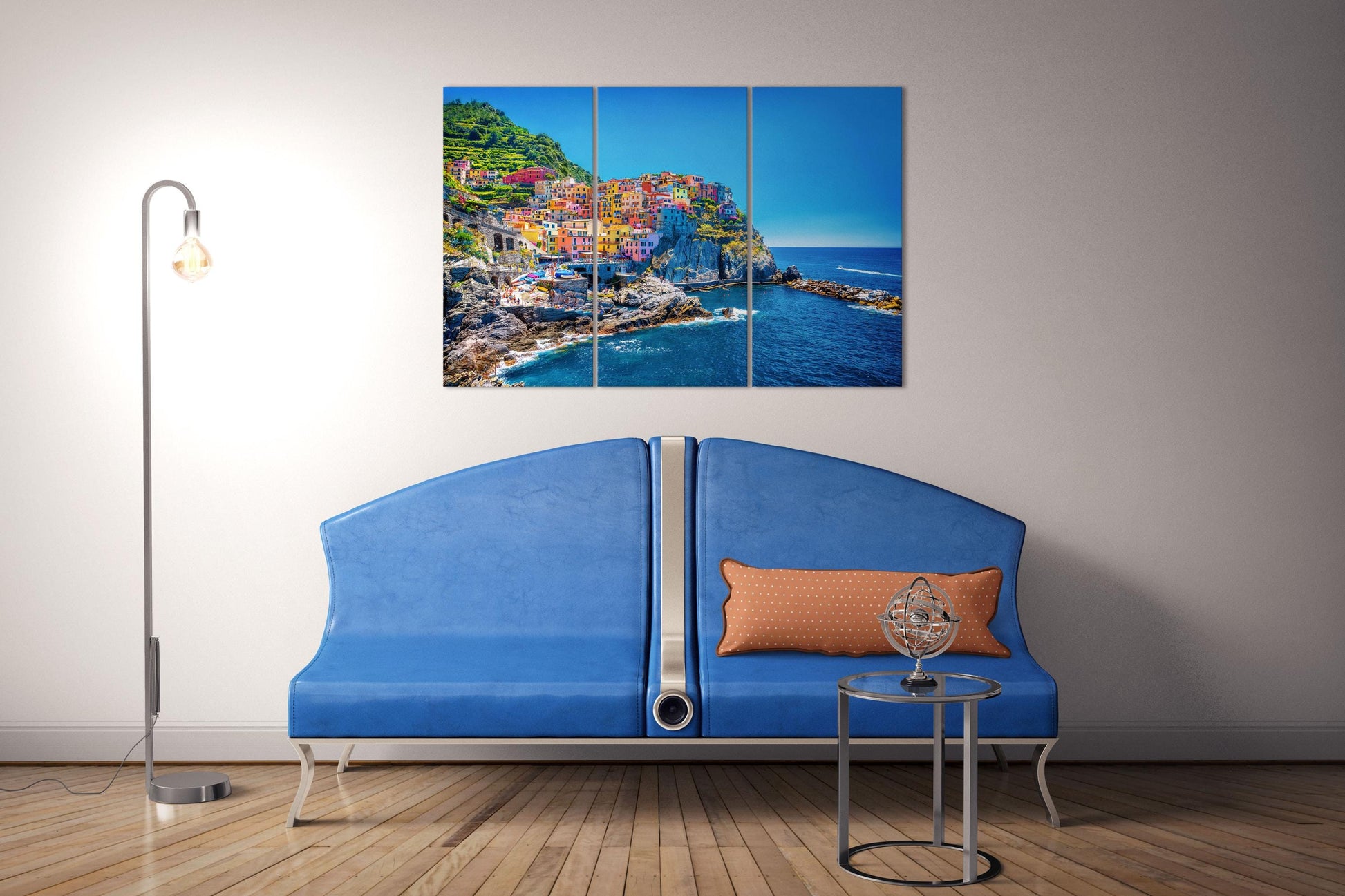 Manarola Cinque Terre Liguria Italy Canvas Wall Art Eco Leather Print Triptych Lounge