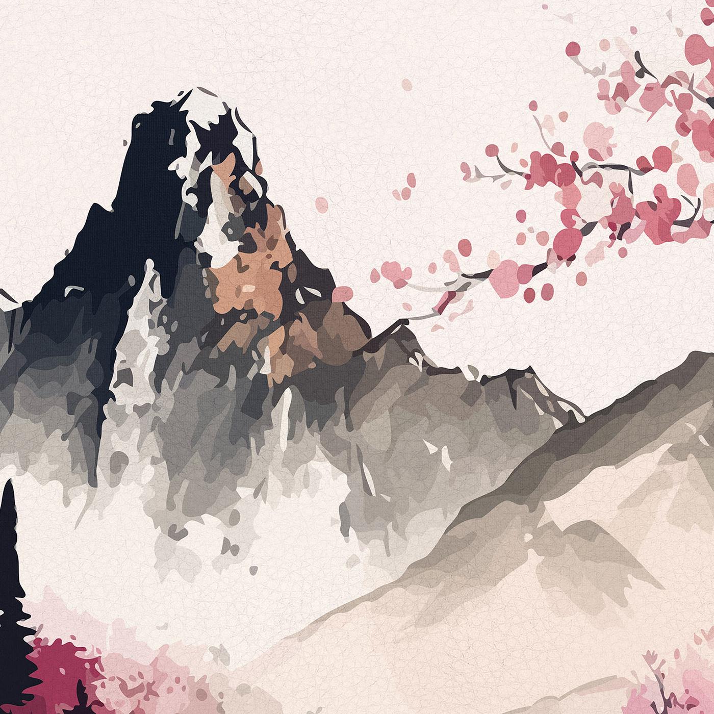 Minimalistic Pink Japan Artwork Wall Art Framed Canvas Eco Leather Print Detail