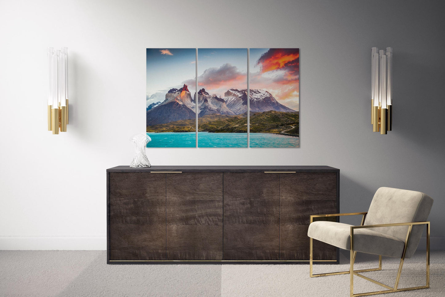 Torres del Paine, Patagonia, Chile Wall Art Canvas Eco Leather Print Triptych Lounge