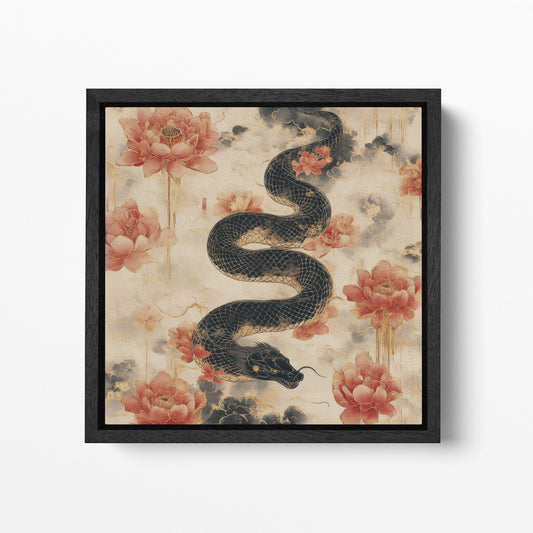 Serpent of Legends: The Celestial Guardian Canvas Wall Art Black Framed Print