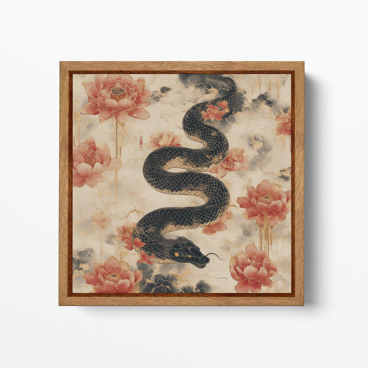 Serpent of Legends: The Celestial Guardian Canvas Wall Art Wood Framed Print