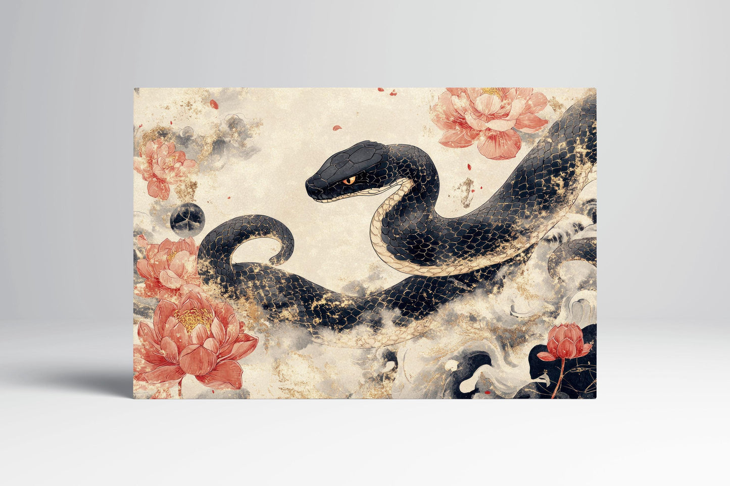 Serpent of the Golden Mist Art Canvas Wall Decor Eco Leather Print