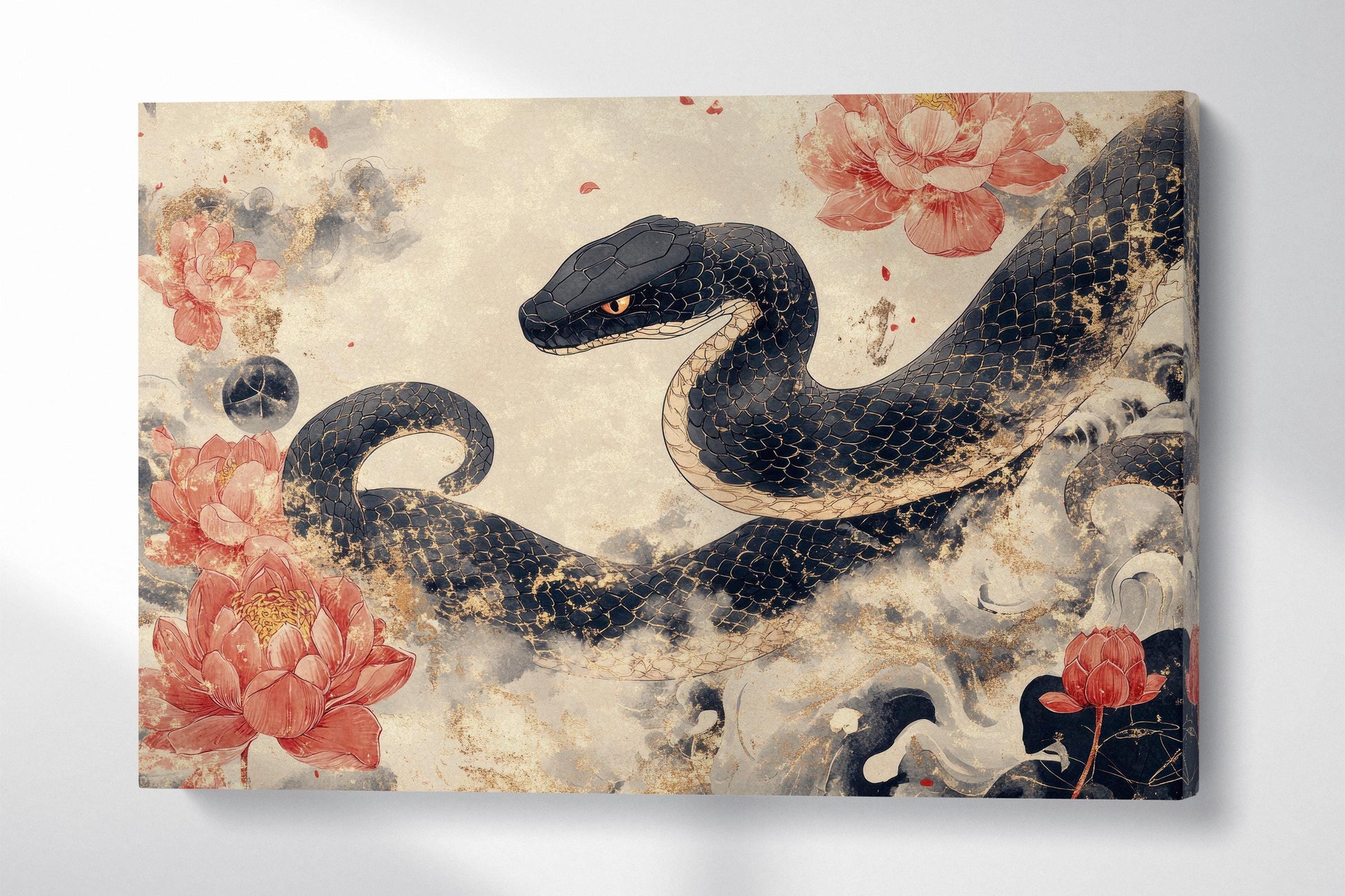 Serpent of the Golden Mist Art Canvas Wall Decor Eco Leather Print Wall 3D