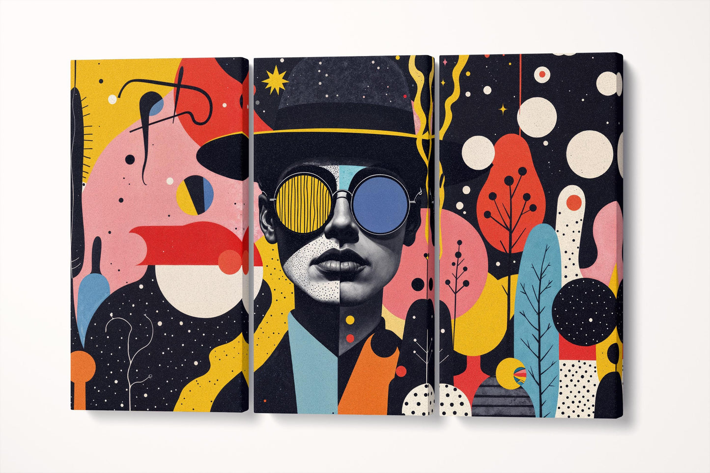 Surreal Fusion: A Dadaist Vision in Vibrant Layers Wall Art Home Decor Eco Leather Print Triptych
