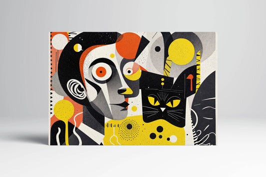 Abstract Narratives: Dadaism with a Feline Twist Wall Art Home Decor Eco Leather Print